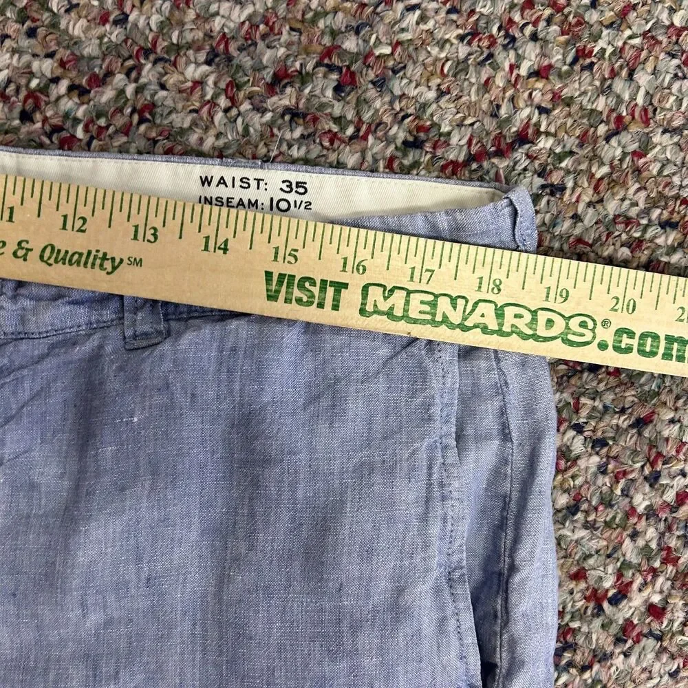 J. Crew Baird McNutt Men's Stanton Blue Linen Flat Front Shorts Size 35